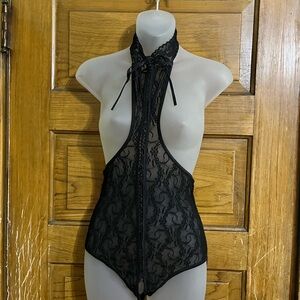 Black Lace Halter Bodysuit
